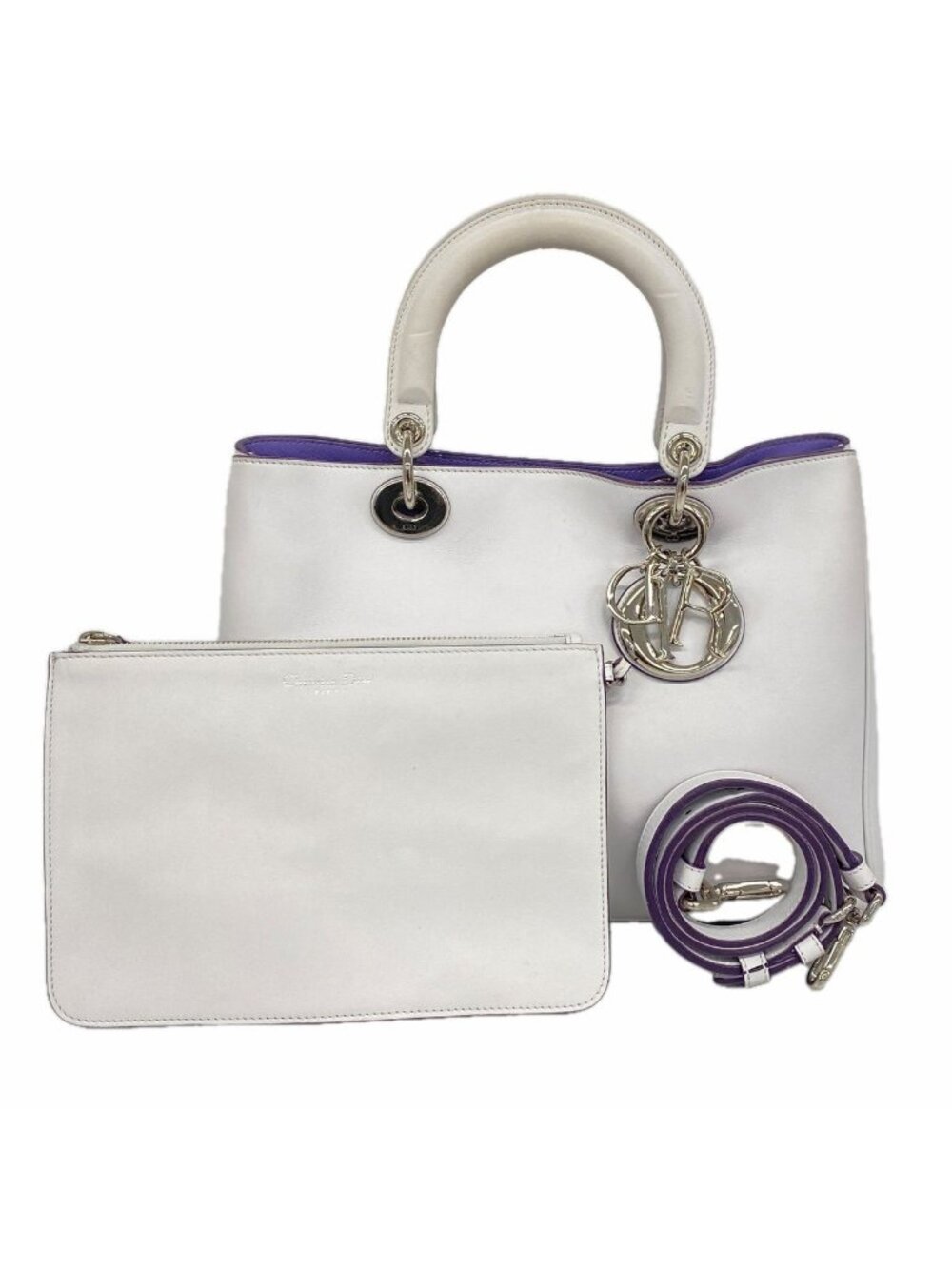 Dior Handbag Leather Purple Light Gray Silver 2-Way Bag